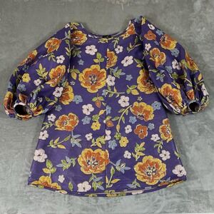 Arianne Elmy Seasonless Mini Dress Womens XL Purple Floral Puff Sleeve Jacquard